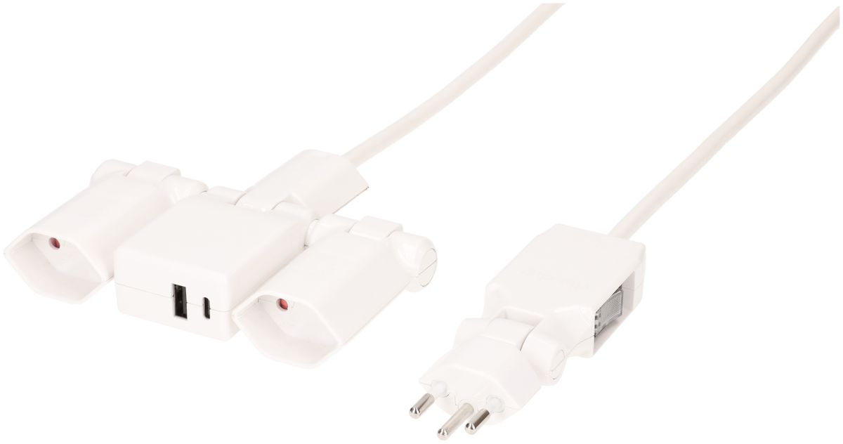 multiprise clip-clap Line 2x type 13 1x USB-Charger bc interr. 2m