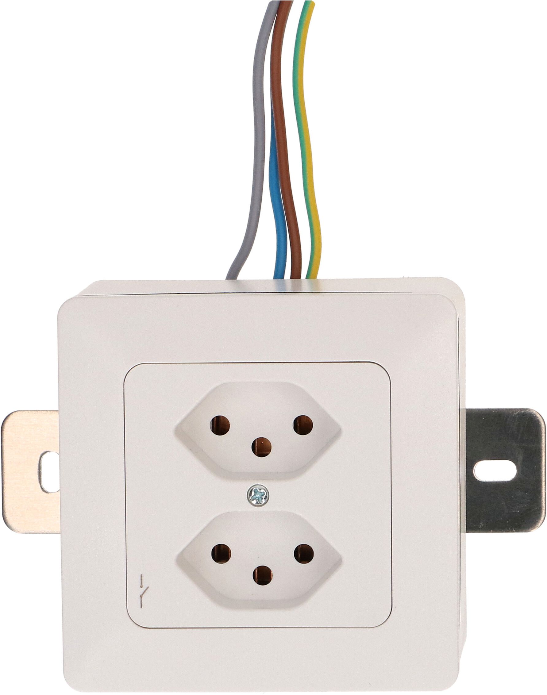 Steckdose 2x Typ 13 1S AP mit Montagebügel priamos weiss