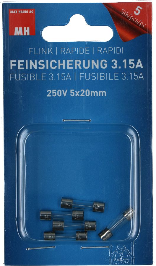 fusible 3.15A rapide 250V 5x20mm / 5 pièces