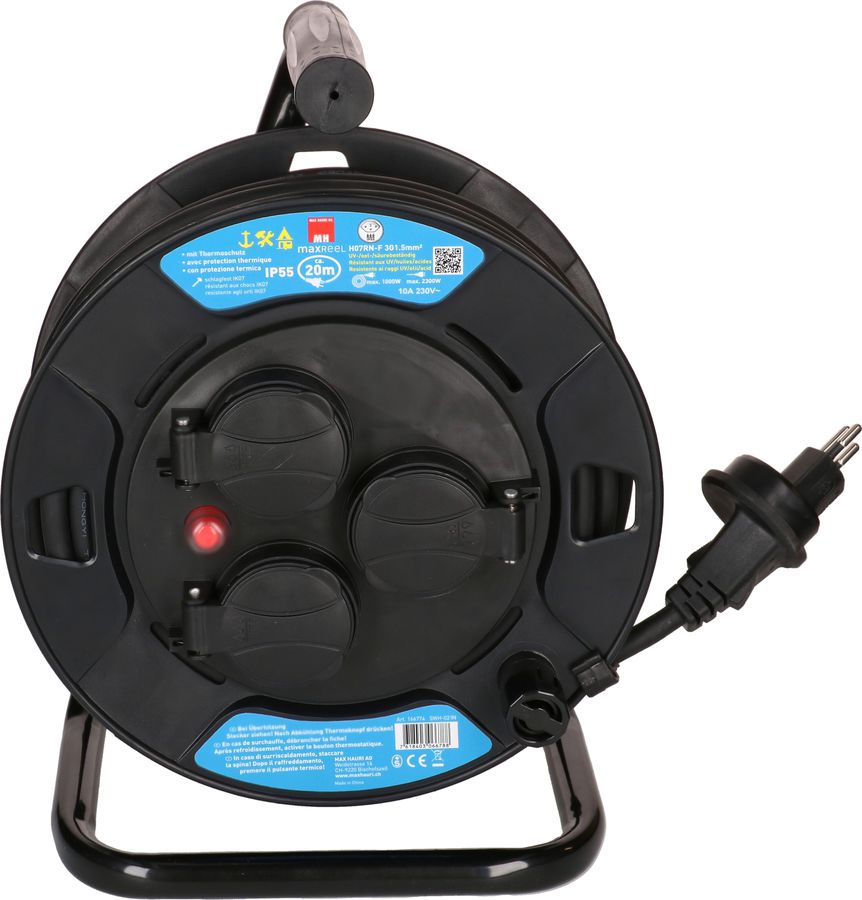 enrouleur de câble IP55 3x type 13 20m noir