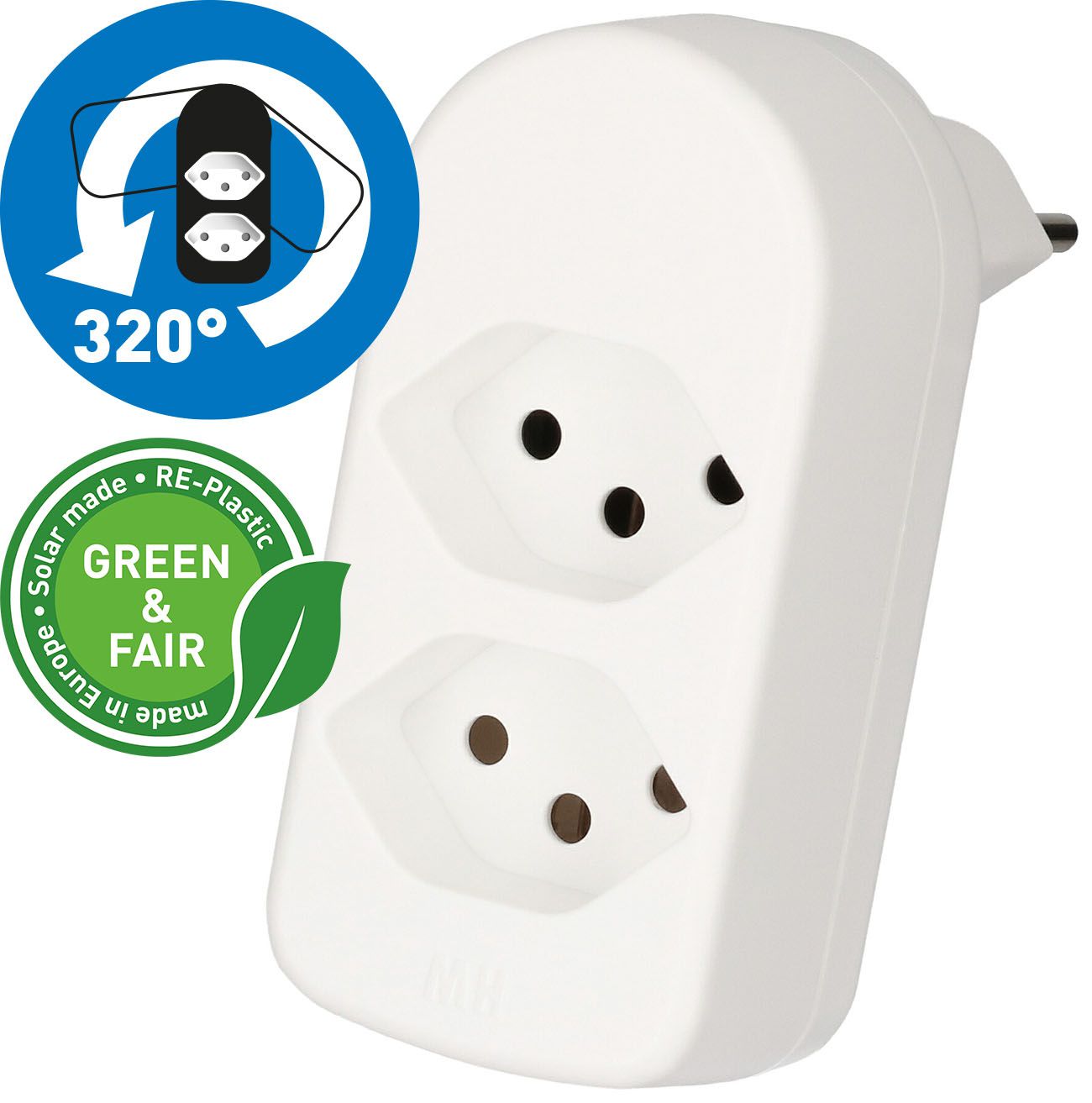 multi adaptateur ADAPT 2x type 13 blanc rotatif Green+Fair