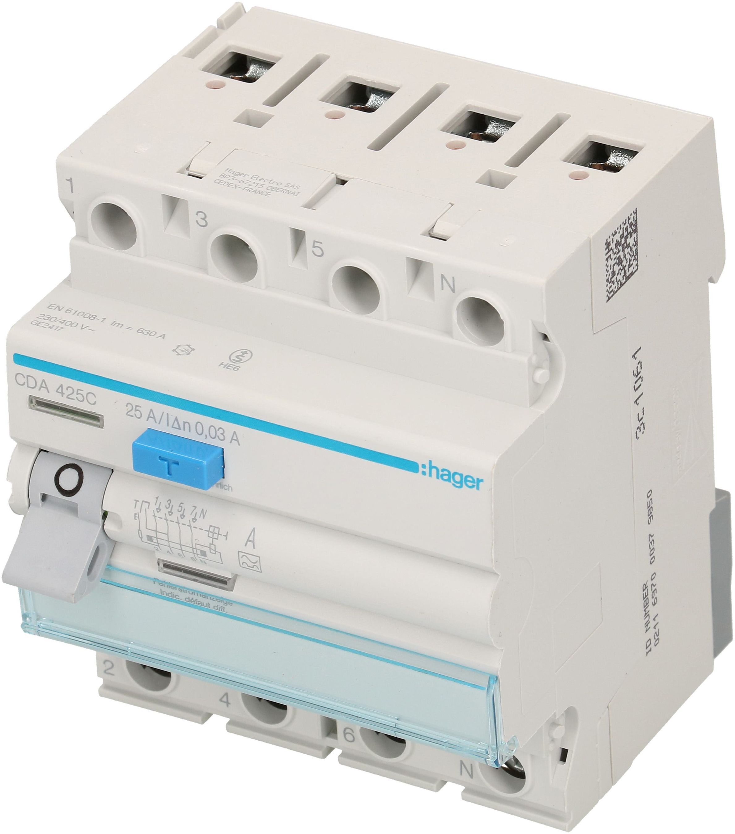 interrupteur différentiel 3P+N 25A 30mA type A 6kA