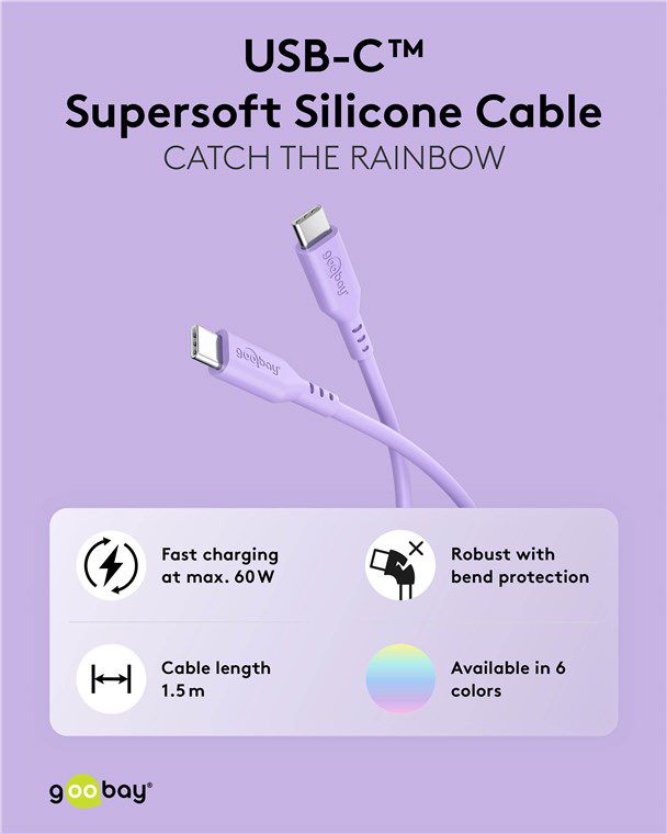 câble de recharge USB-C silicone 1.5m violet