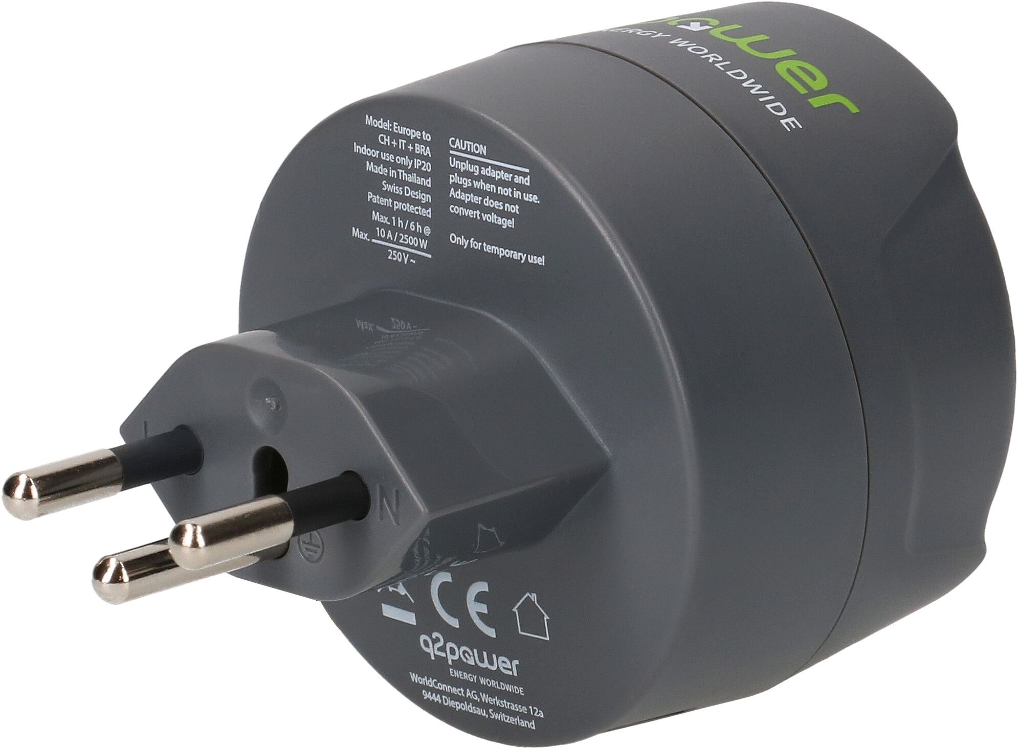 Q2 Power Welt Adapter Combo World to CH & Schuko