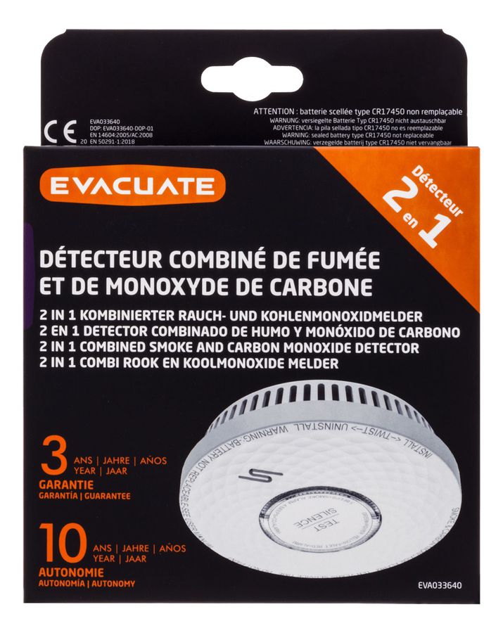 Rauch-/Kohlenmonoxidmelder EVA033640 mit 10-Jahres-Batterie weiss