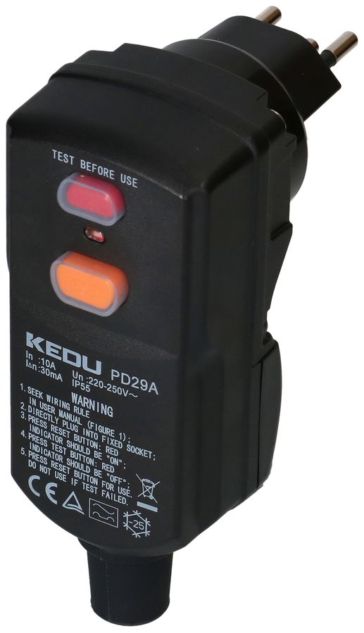 fiche de protection FI type 13 IP55 10A 30mA noir