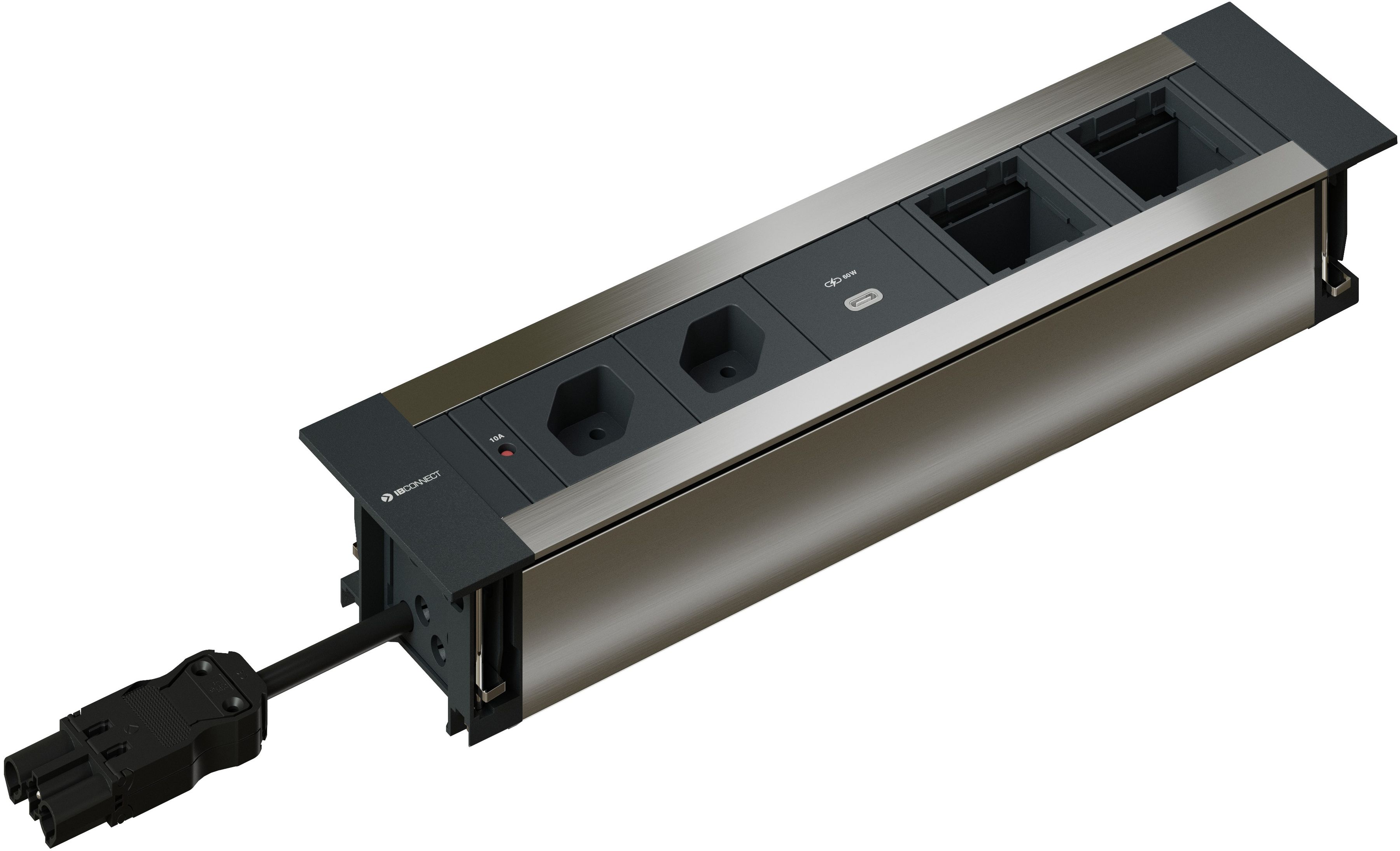 INTRO2.0 presa multipla anodizz. 2x tipo 13 1x USB-C 60W 2x vuoto