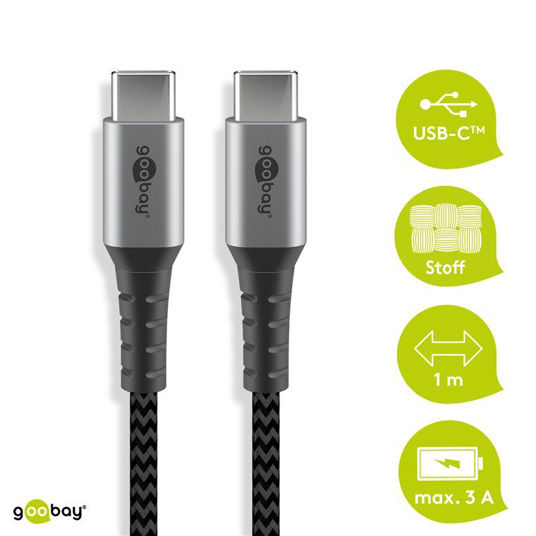 câble de recharge USB-C textile extra robuste 1.0m noir