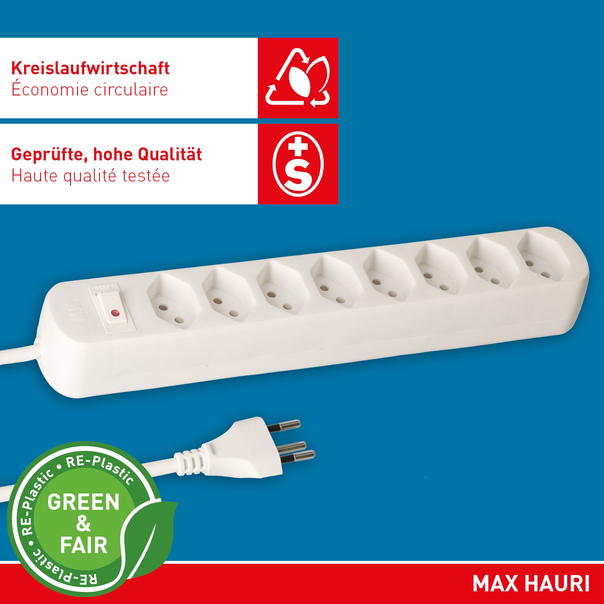 multiprise Basic Line 8x type 13 bc interrupteur 1.5m Green+Fair