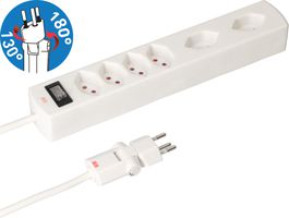 multiprise Safety Line 6x type 13 2x 90° BS blanc interr. 2m cli.
