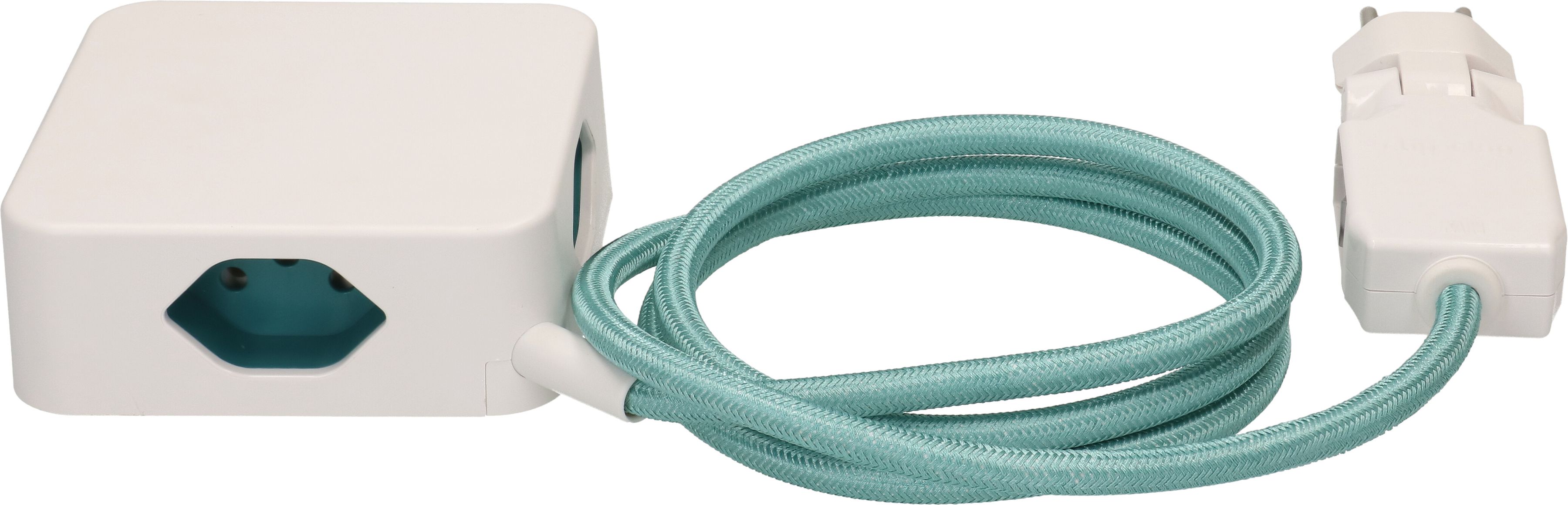 multiprise Cube 3x type 13 blanc / turquoise USB 2m clip-clap