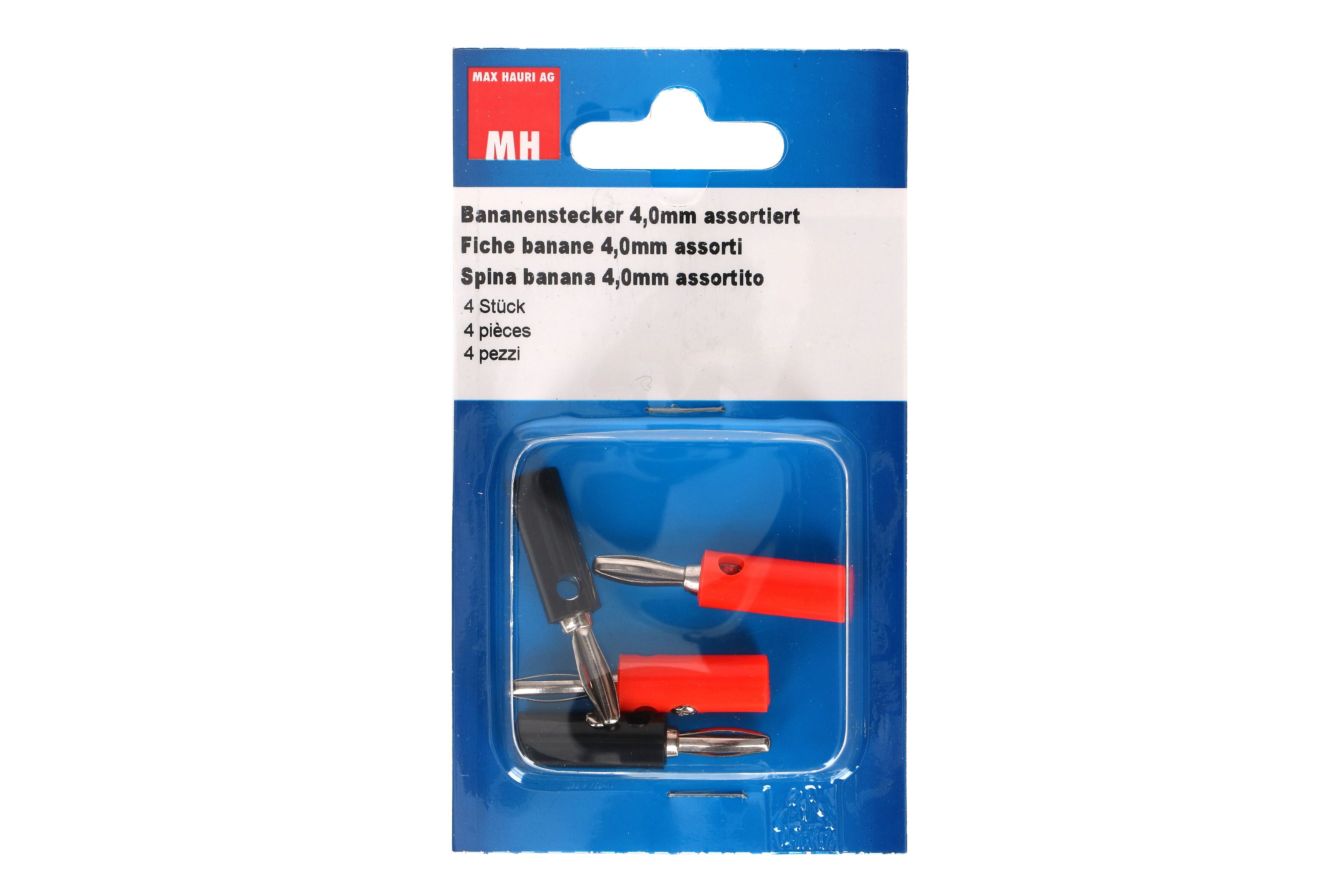 fiche banane 4mm assorti avec raccord à visser / 4 pièces