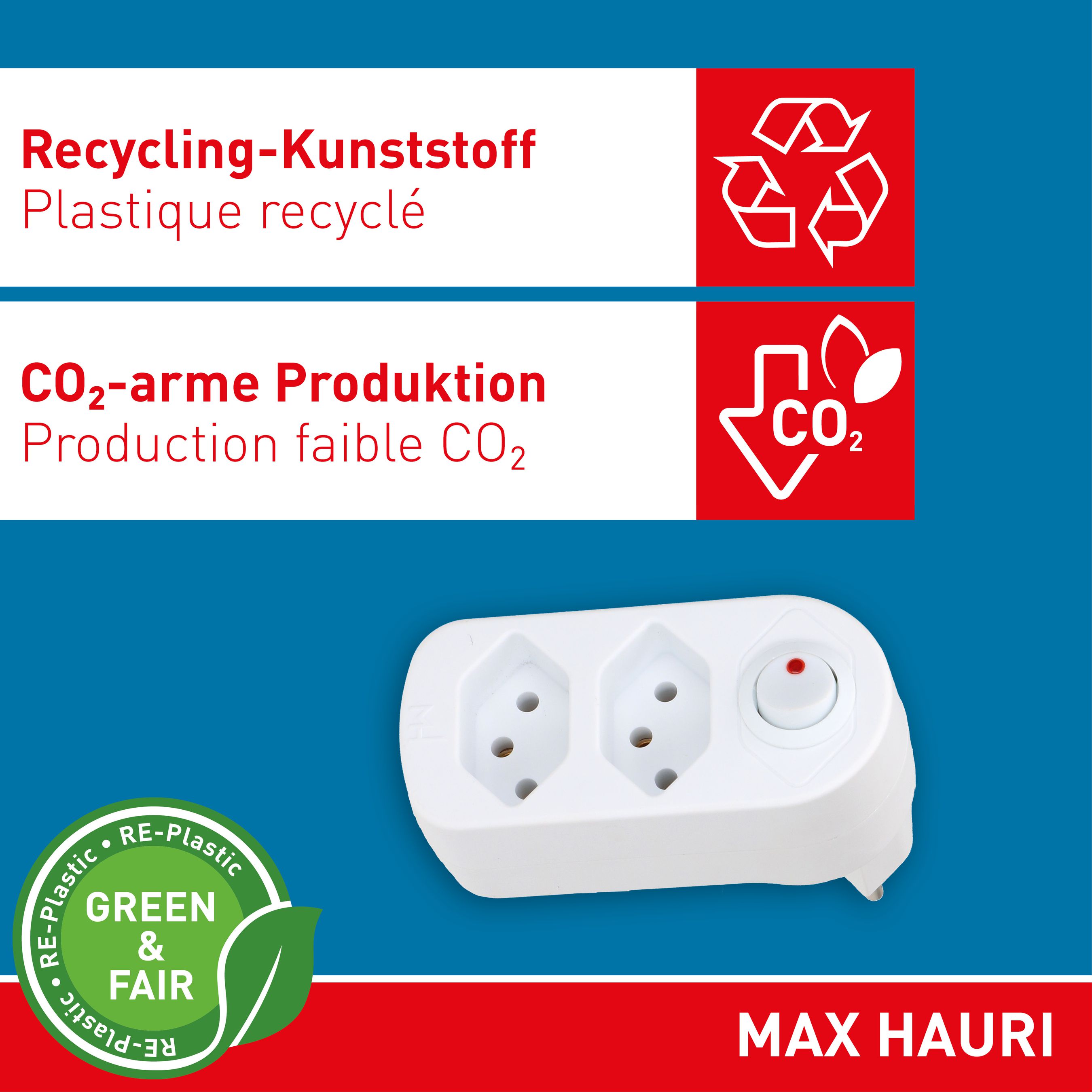 multi adaptateur ADAPT 2x type 13 blanc rotatif inter. Green+Fair