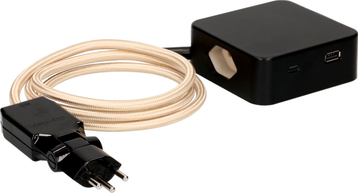 multiprise Cube 3x type 13 noir / or sable USB 2m clip-clap