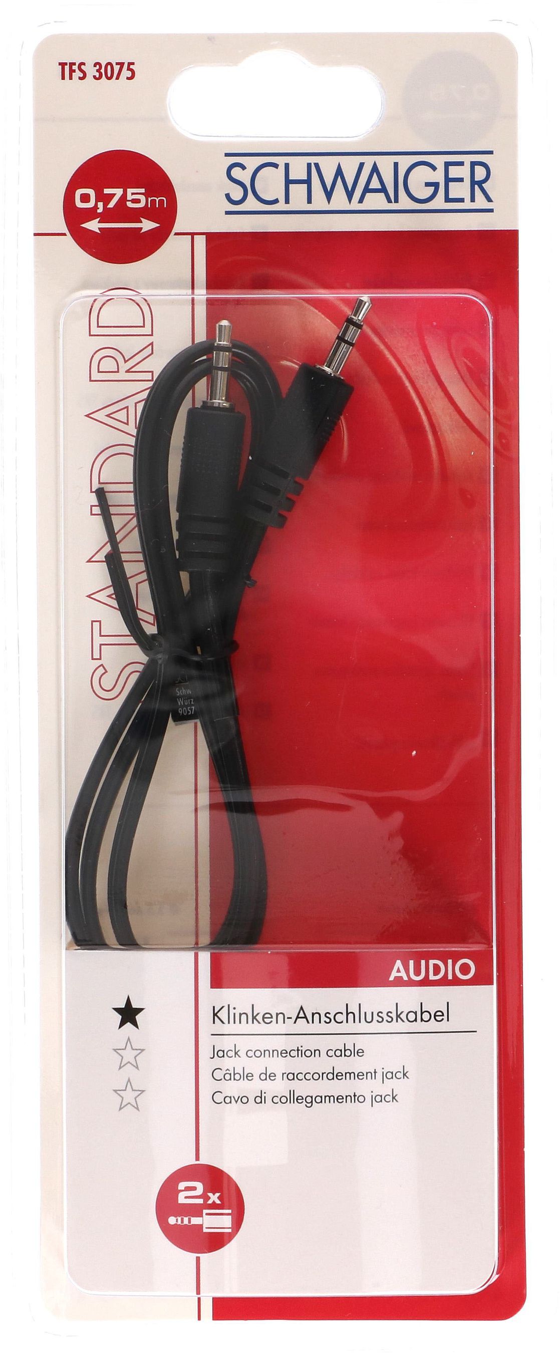 câble audio stéréo fiche jack 0.75m noir