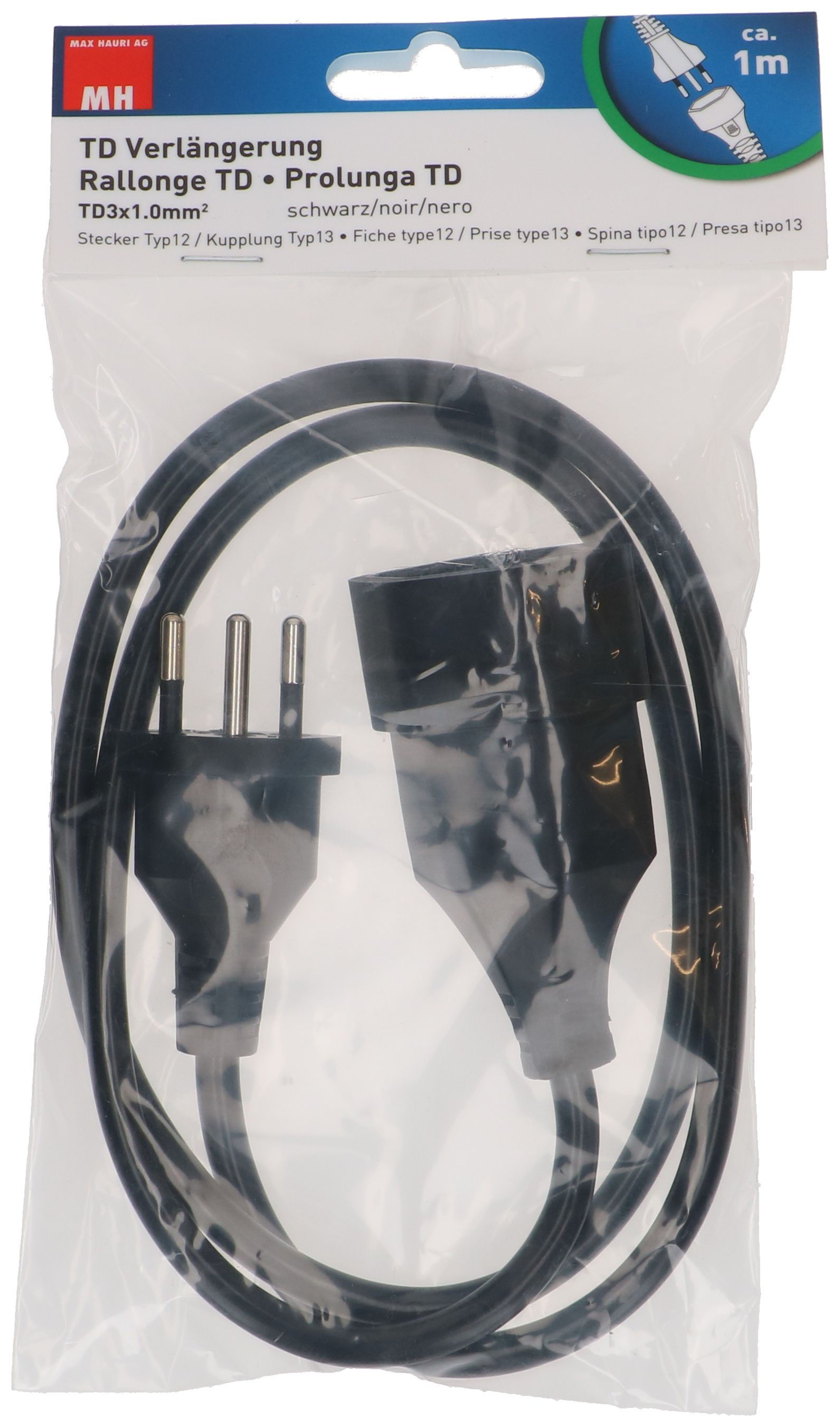 Rallonge TD H05VV-F3G1.0 5m noir BS type 12 / type 13