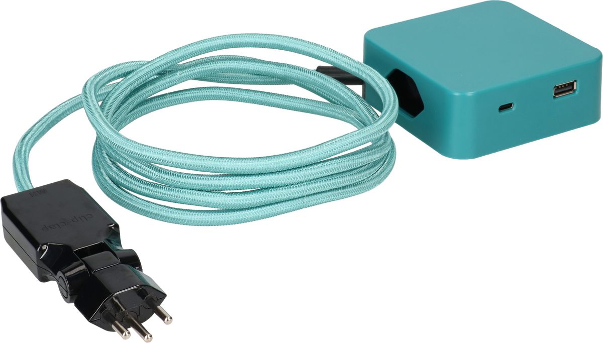 multiprise Cube 3x type 13 turquoise / noir USB 2m clip-clap