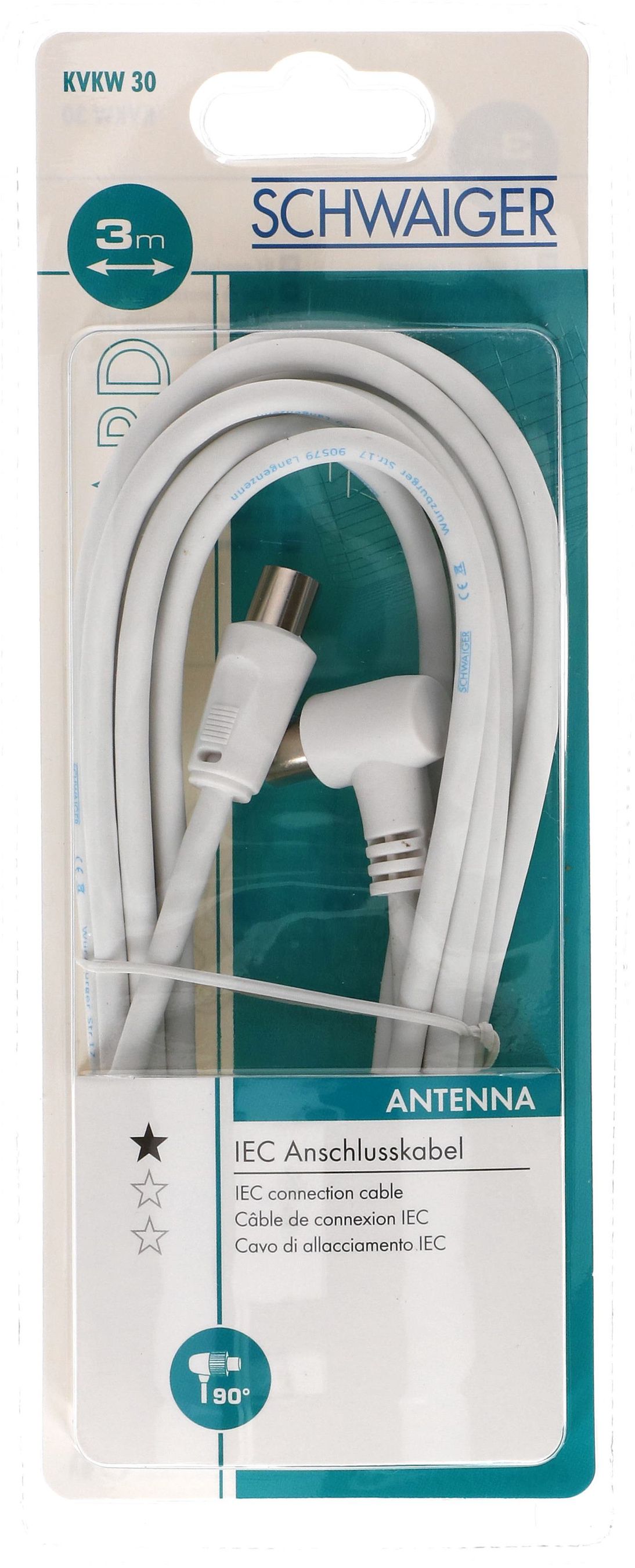 câble de raccordement équerre 75dB 3m blanc