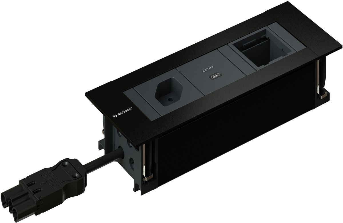 INTRO2.0 bloc multiprise noir 1x type 13 1x USB-C 60W 1x vide