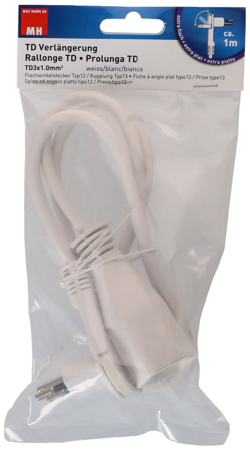 Prolunga TD H05VV-F3G1.0 1m bianco ad angolo piatto tipo 12