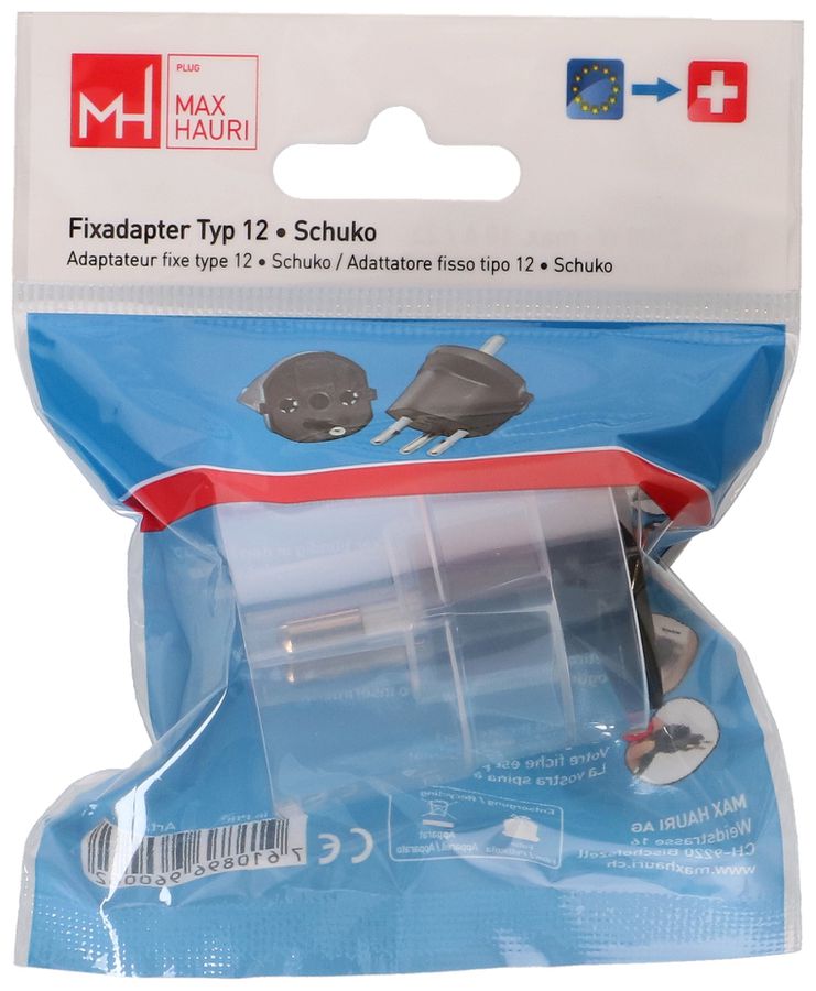 Fixadapter Typ 12 / Schuko CEE 7/7 schwarz