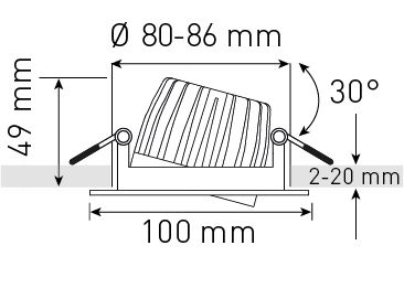 spot encastré à LED elegance alu brossé 3000K 900lm 38°