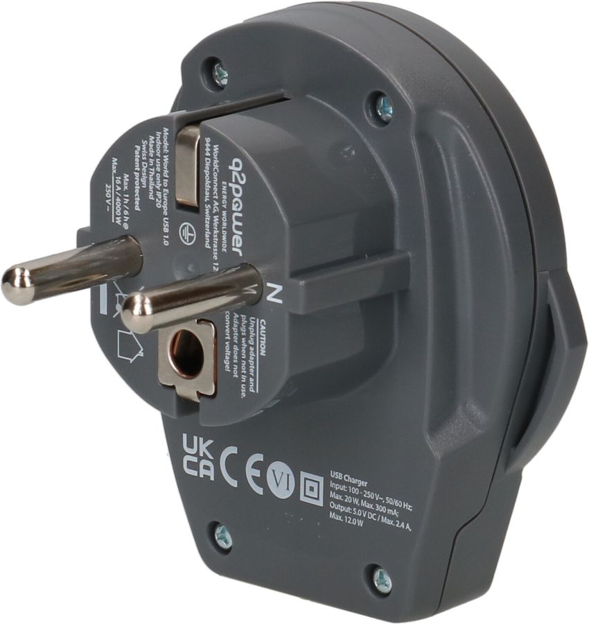 Q2 Power adaptateur mondial Schuko - USB-A