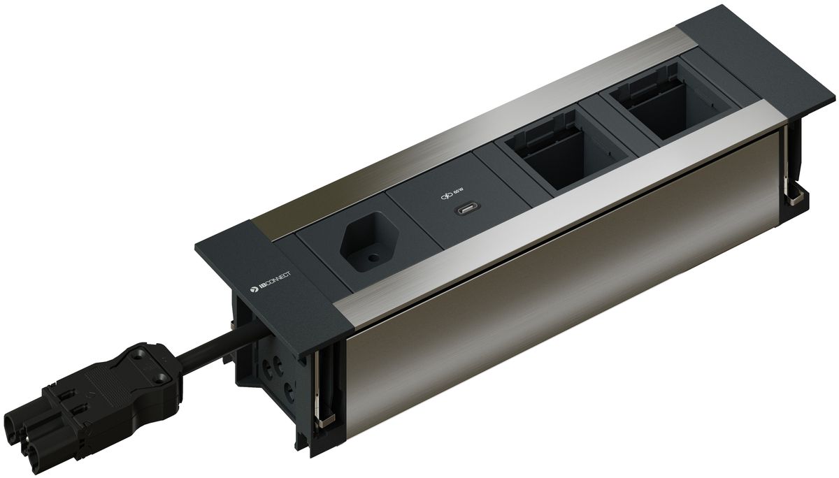 INTRO2.0 bloc multiprise anodisé 1x type 13 1x USB-C 60W 2x vide