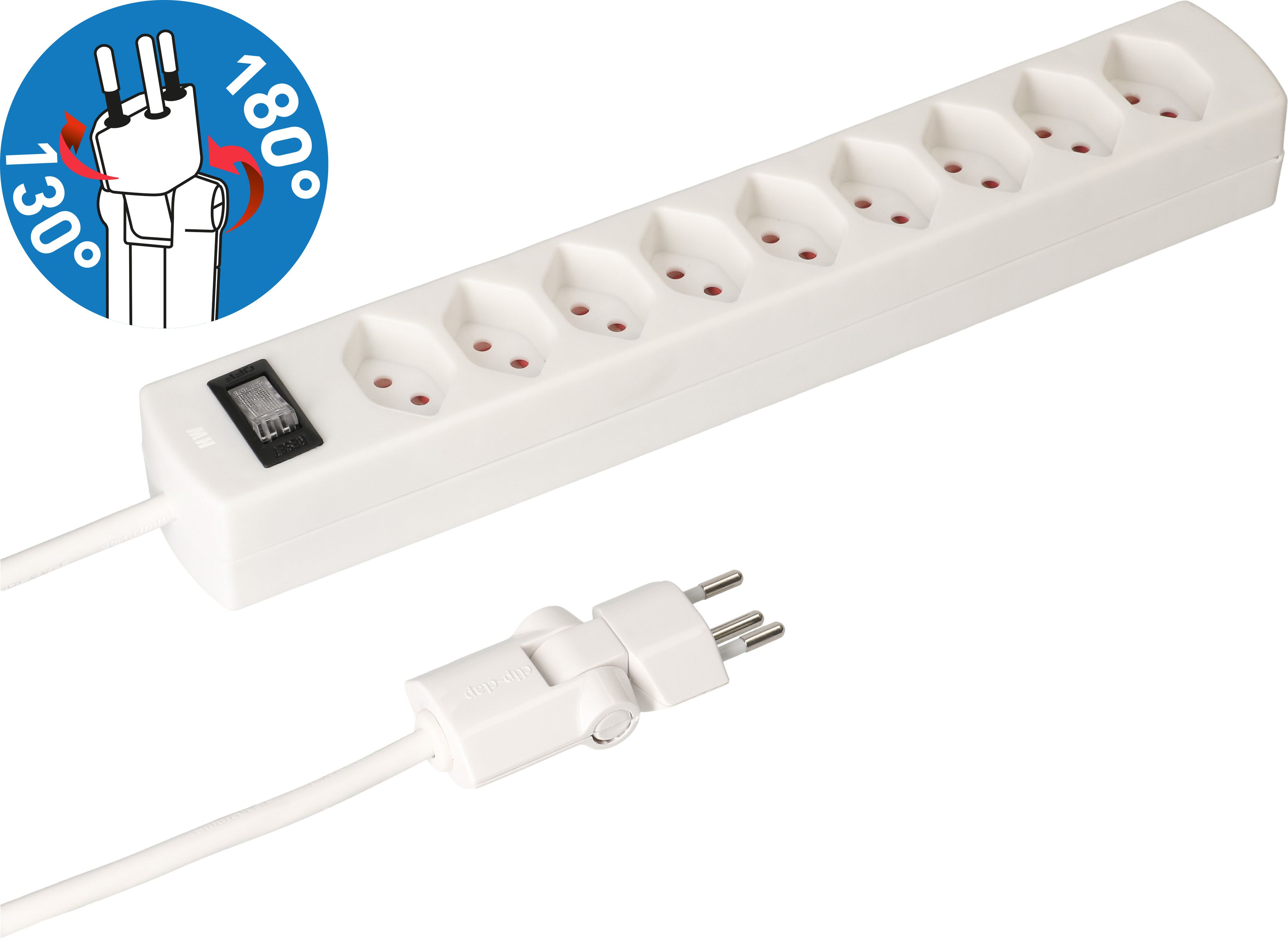 multiprise Safety Line 9x type 13 BS blanc interrupteur 2m cli.