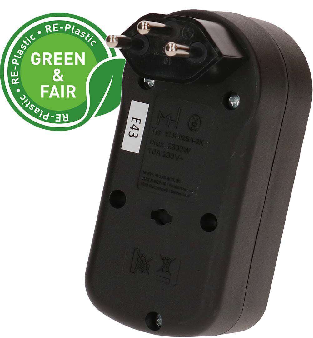 multi adaptateur ADAPT 2x type 13 noir rotatif interr. Green+Fair