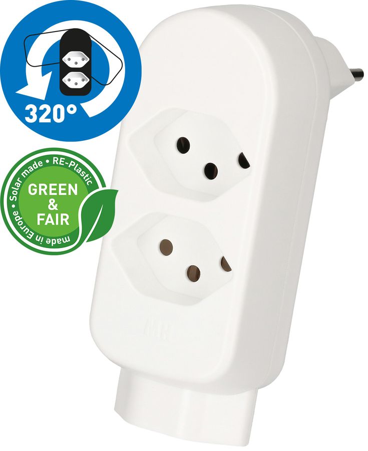 multi adaptateur ADAPT 2+1x type 13 blanc rotatif Green+Fair