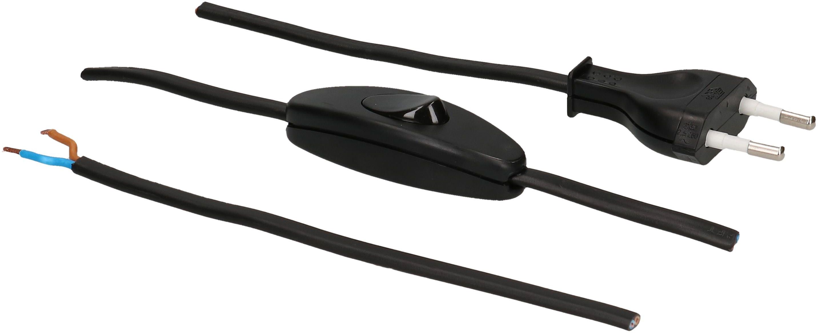 TDLF-Netzkabel H03VVH2-F2x0.75 1.5m schwarz Schalter T26