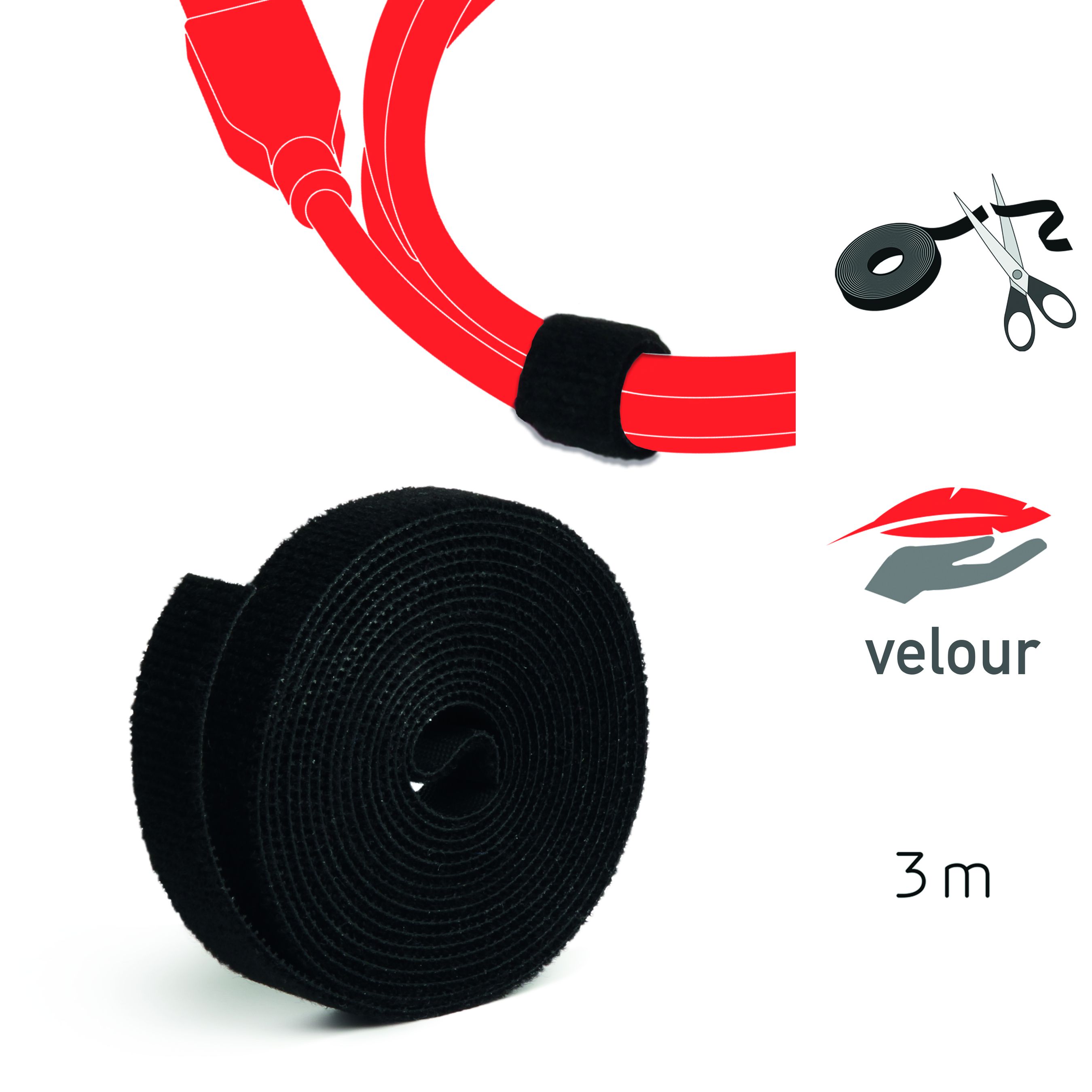 rouleau de velcro double face 3m noir