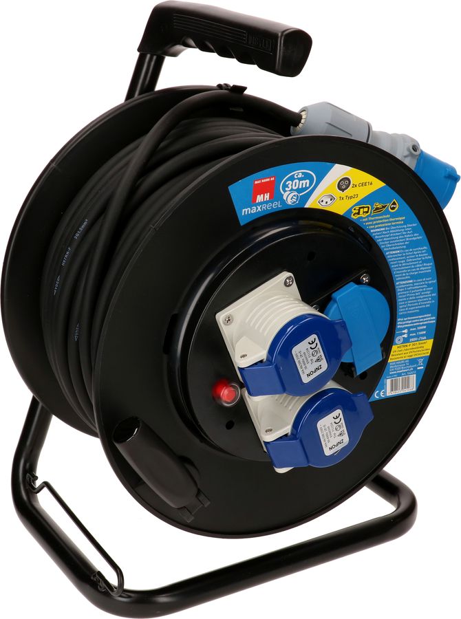 Kabelrolle 2x CEE 3-polig 1x Typ23 schwarz 30m IP44