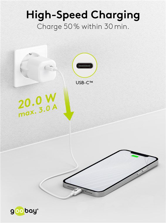 adaptateur de charge rapide USB GaN nano 1x USB-C PD 20W blanc
