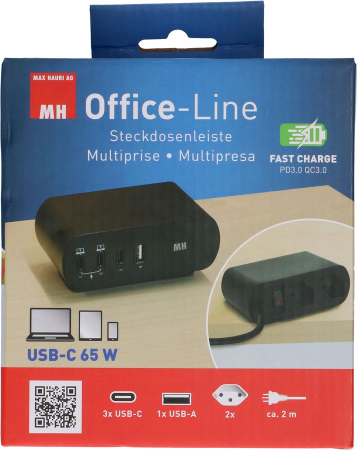 Desktop Charger PD65W 3x USB-C 1x USB-A 2x type 13 noir