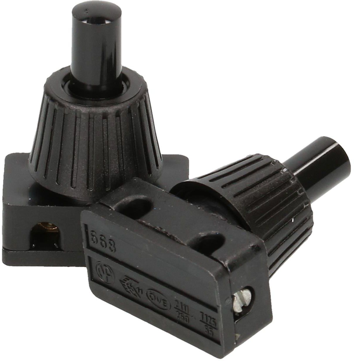 interrupteur à poussoir M10x1 noir 2A 250V 2 pièces