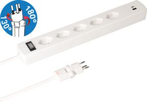 Steckdosenl. Safety Line 5xTyp 13 90°BS ws Schal. USB Mag.2m cli.