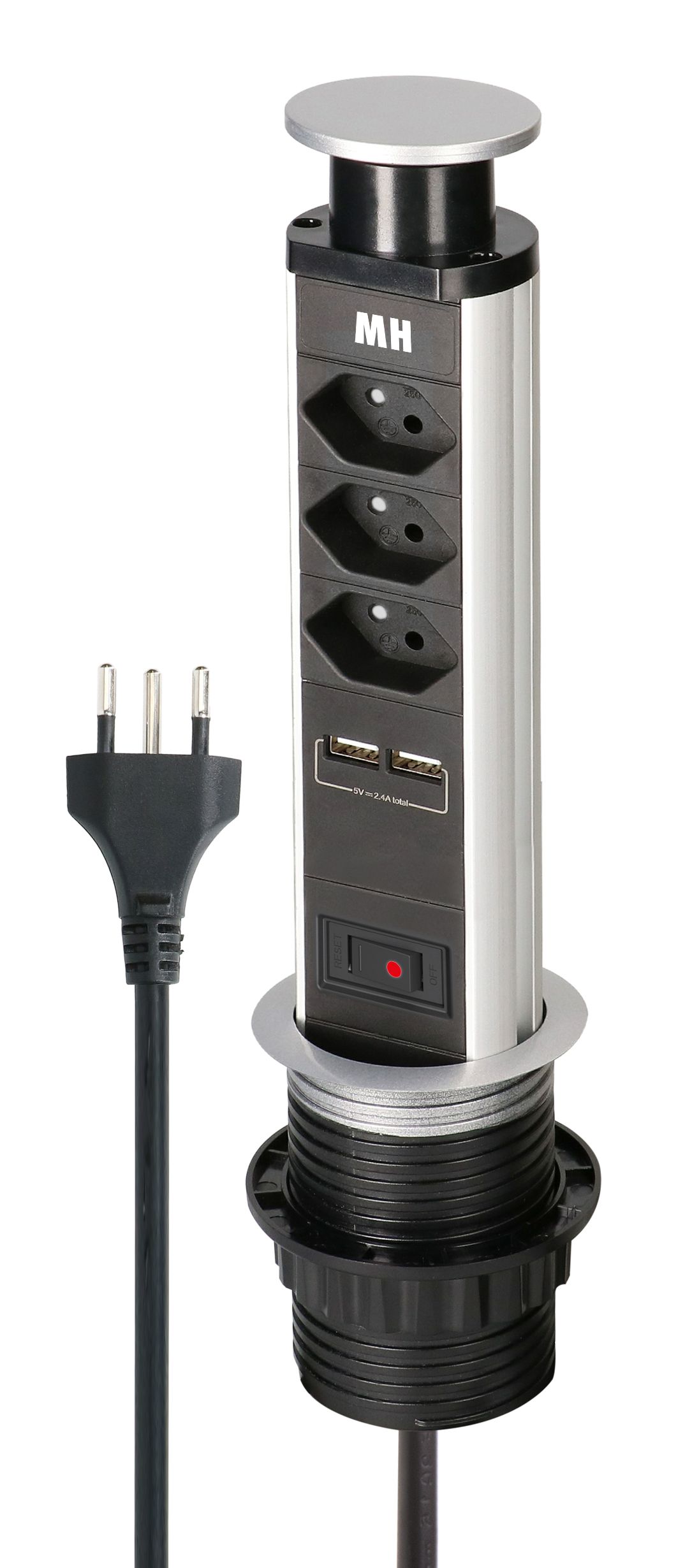 POP-UP Tischsteckdosenleiste / 3x Typ 13 mit BS / 2x USB A 2.4A
