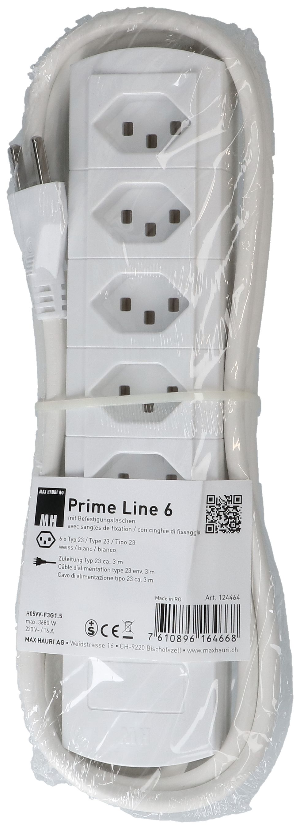 multiprise Prime Line 6x type 23 blanc 3m