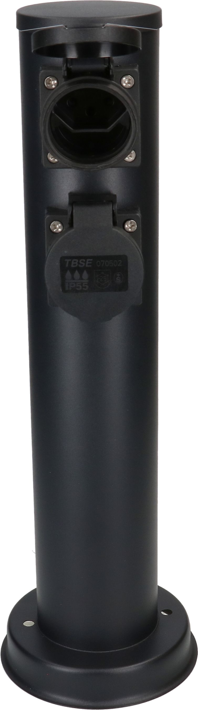 colonne de prises de jardin 4x type 13 IP55 rond acier noir mat