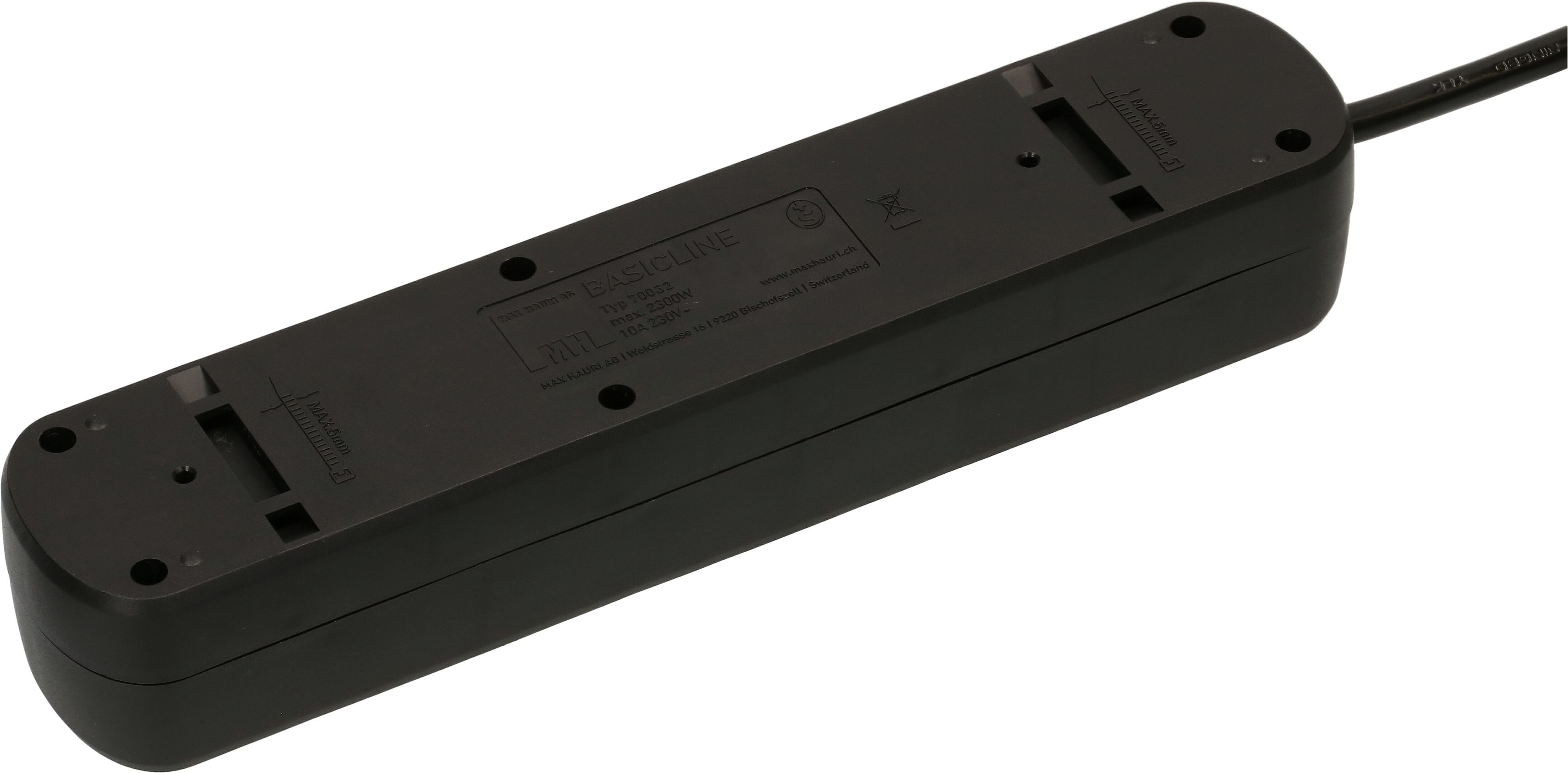 multiprise Basic Line 3x Type 13 2x Schuko noir interrupteur 1.5m