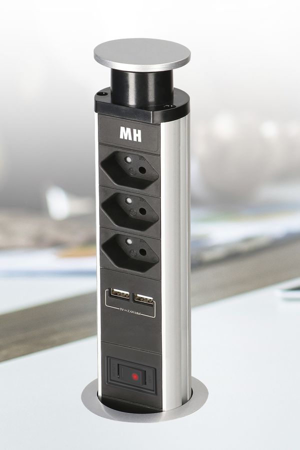 POP-UP Tischsteckdosenleiste / 3x Typ 13 mit BS / 2x USB A 2.4A