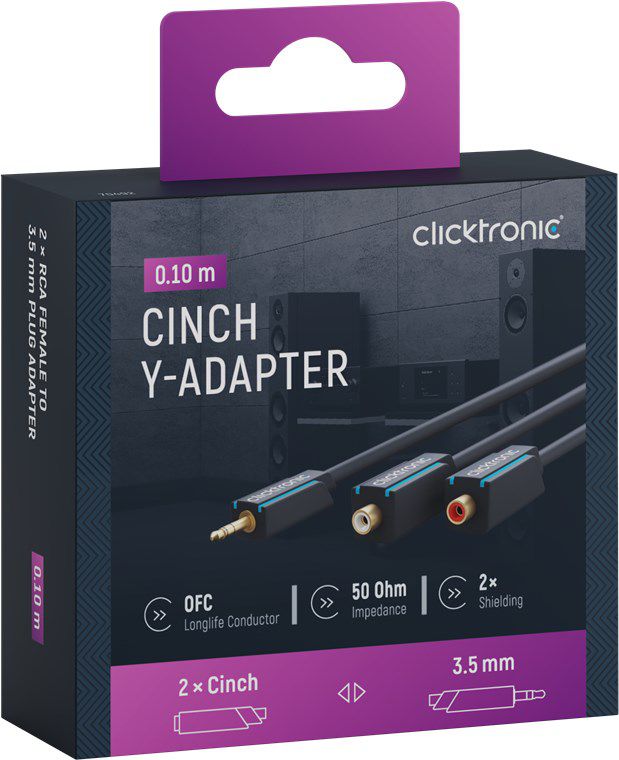 câble audio adaptateur Y fiche jack/prise RCA 0.1m noir