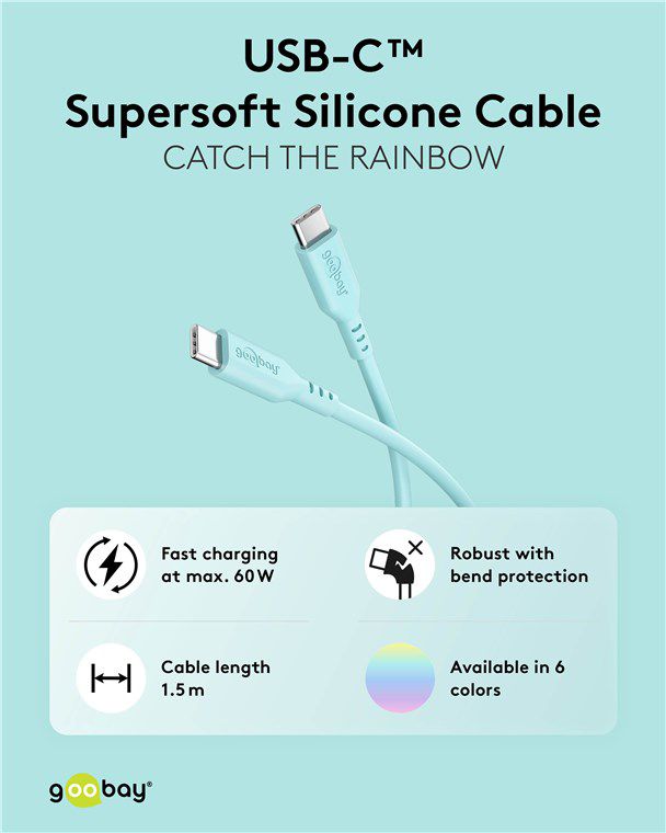 câble de recharge USB-C silicone 1.5m turquoise