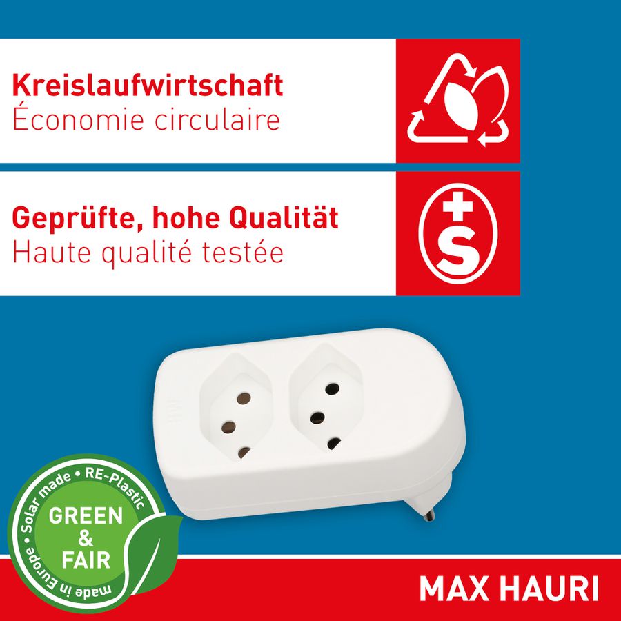 multi adaptateur ADAPT 2x type 13 blanc rotatif Green+Fair