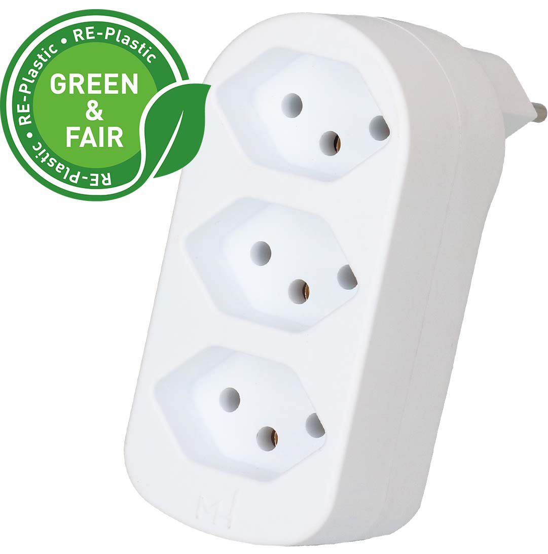 multi adaptateur ADAPT 3x type 13 blanc rotatif Green+Fair
