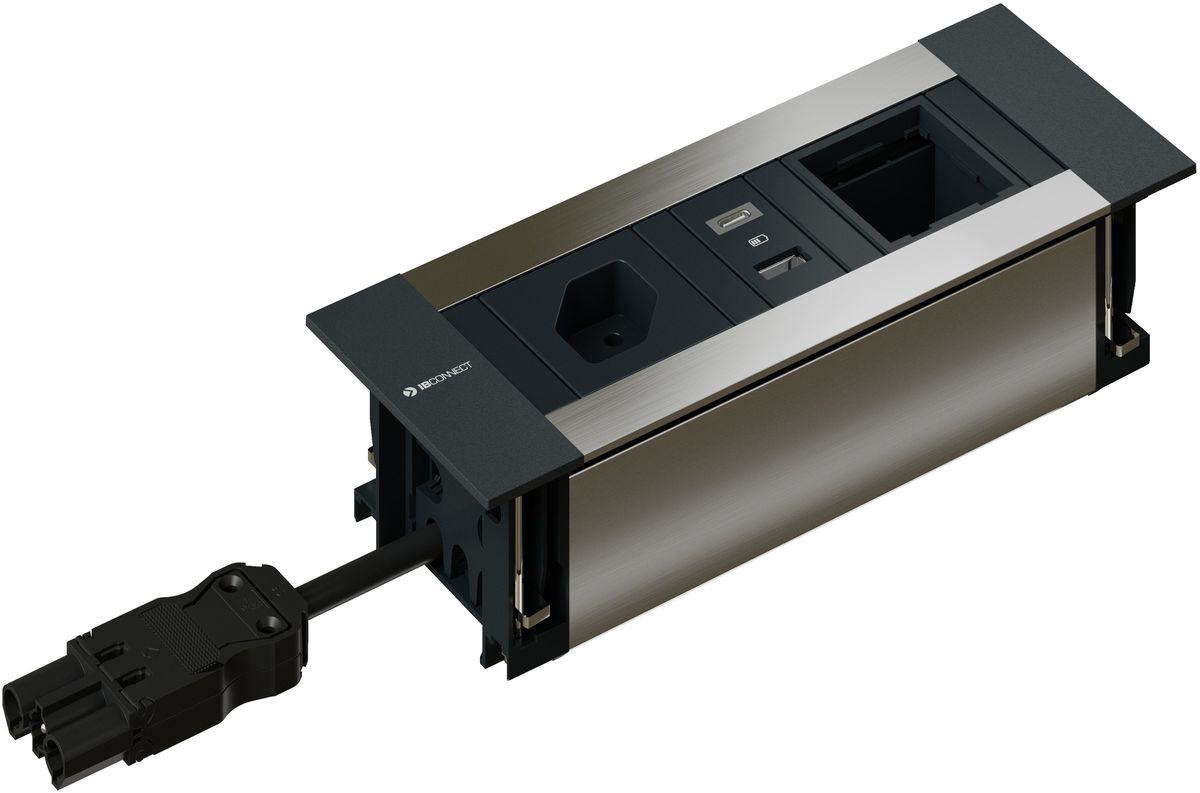INTRO2.0 bloc multiprise anodisé 1x type 13 1x USB-A/C 1x vide