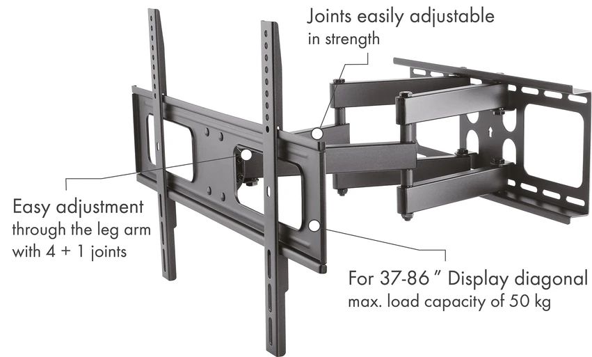 support TV mural MOTION 5 noir inclinable/orientable jusqu'à 50kg