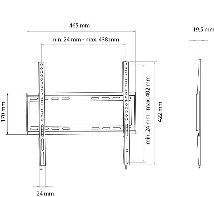 support TV mural FIXED 2 noir jusqu'à 35 kg